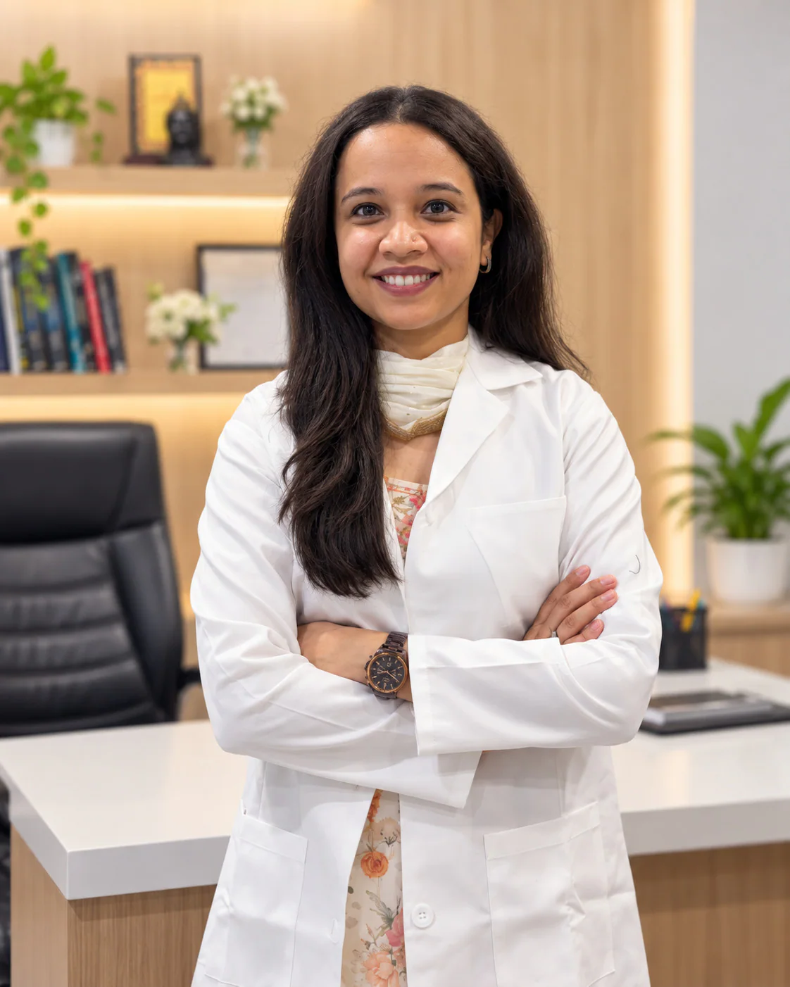 Dr. Pranjali Joshi in a professional white-coat portrait