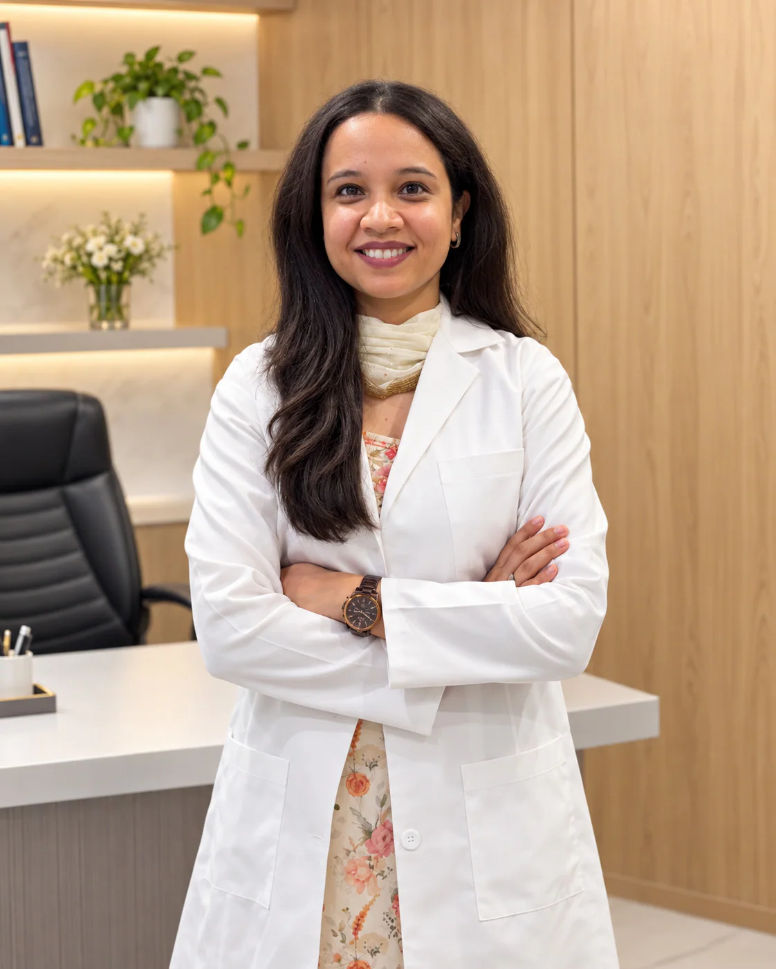 Dr. Pranjali Joshi in a professional portrait at her clinic