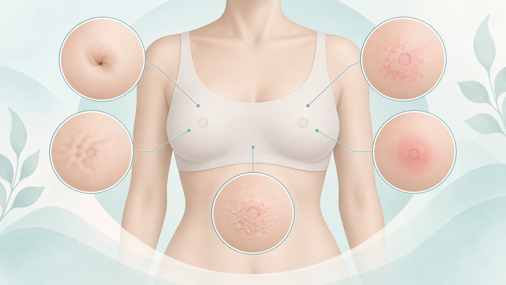 Examples of breast skin and nipple changes that may need assessment